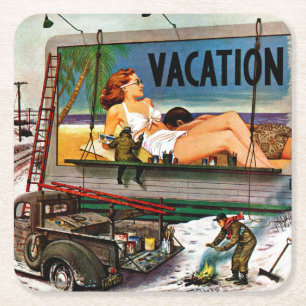 Billboard Painters in Winter van Stevan Dohanos Kartonnen Onderzetters