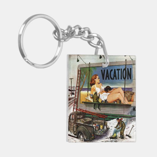 Billboard Painters in Winter van Stevan Dohanos Sleutelhanger (Voorkant Links)