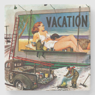 Billboard Painters in Winter van Stevan Dohanos Stenen Onderzetter