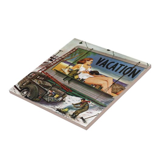 Billboard Painters in Winter van Stevan Dohanos Tegeltje (Zijkant)