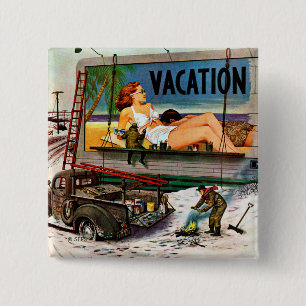 Billboard Painters in Winter van Stevan Dohanos Vierkante Button 5,1 Cm
