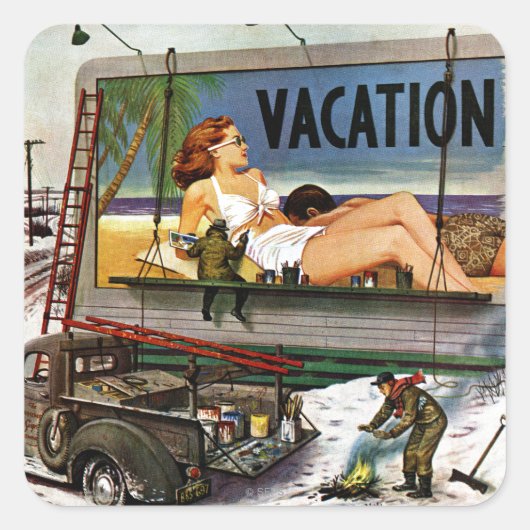 Billboard Painters in Winter van Stevan Dohanos Vierkante Sticker (Voorkant)