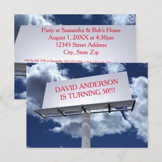 Billboard Sign - 3x5 Verjaardagsfeestuitnodiging Kaart (Voorkant / Achterkant)