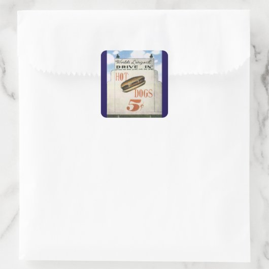 Billboard, werelds grootste drive in hotdogs Vierkante Sticker (Tas)