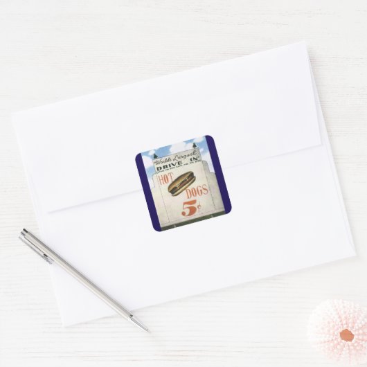 Billboard, werelds grootste drive in hotdogs Vierkante Sticker (Envelop)