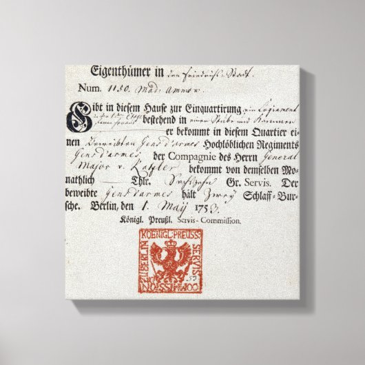 Billeting bon, 1759 canvas afdruk (Voorkant)