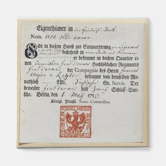 Billeting bon, 1759 magneet (Voorkant)