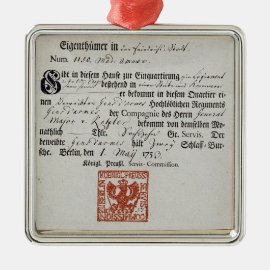 Billeting bon, 1759 metalen ornament (Voorkant)
