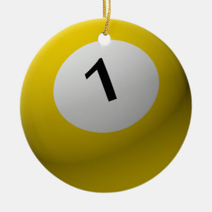 BILLIARD BAL KERSTORNAMENT 1 (EEN) GEEL KERAMISCH ORNAMENT