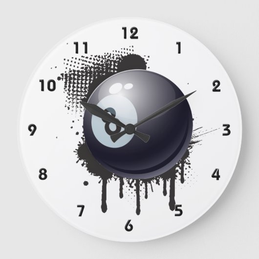 Billiard Ball op Abstracte Black Splotch Grote Klok (Voorkant)