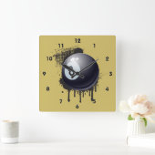 Billiard Ball op Abstracte Black Splotch Vierkante Klok (Huis)