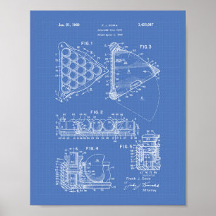 Billiard Ball Rack 1969 Patent Art - Blauwdruk Poster