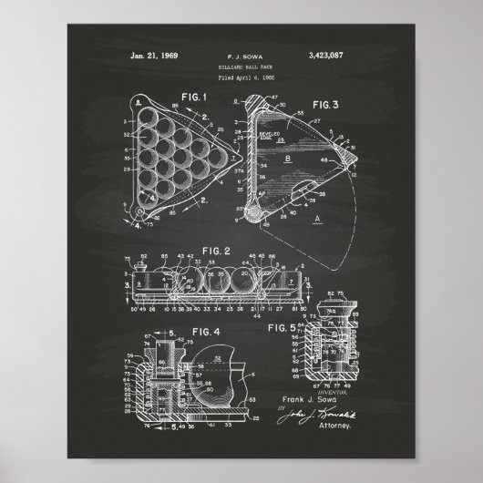 Billiard Ball Rack 1969 Patent Art - Chalkboard Poster (Voorkant)