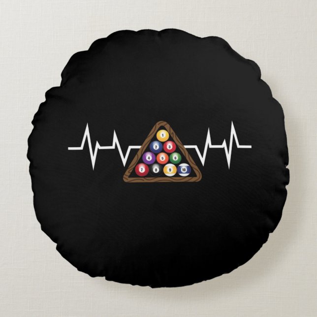 Billiard Ball Rack Heartbeat Rond Kussen (Voorkant)