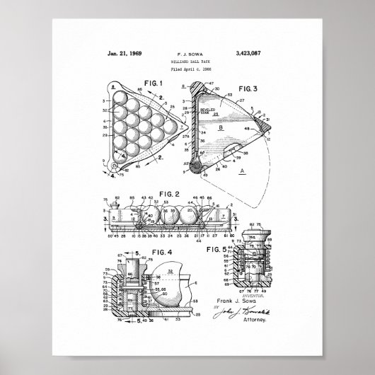 Billiard Ball Rack Patent Poster (Voorkant)