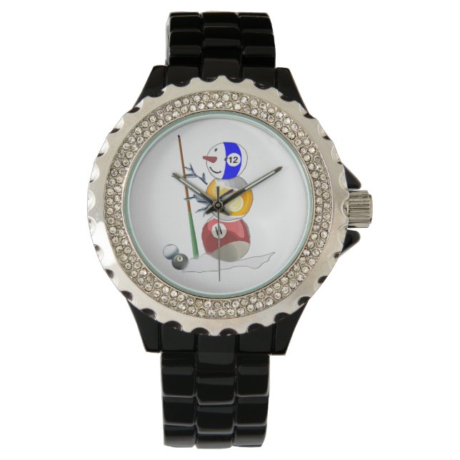 Billiard Ball Snowman Horloge (Voorkant)