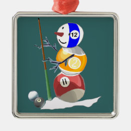 Billiard Ball Snowman Metalen Ornament