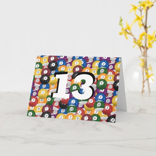 Billiard Balls 13de verjaardag Kaart (Gele Bloem)
