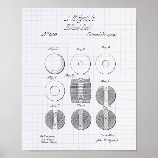 Billiard Balls 1865 Patent Art - Lined Peper Poster (Voorkant)