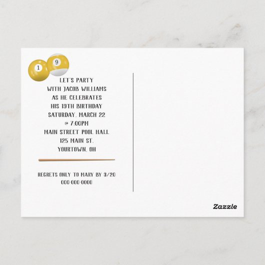 Billiard Balls 19th Birthday Party Briefkaart (Achterkant)