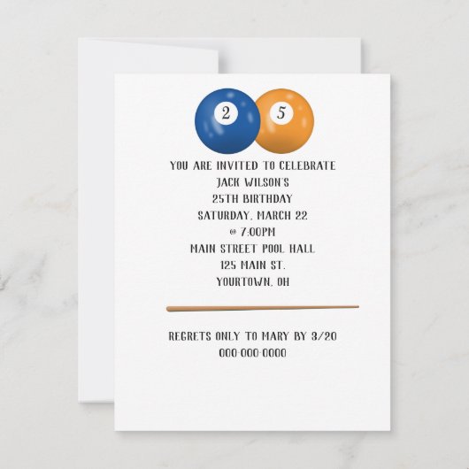 Billiard Balls 25th Birthday Invitation Kaart (Achterkant)