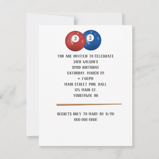 Billiard Balls 32nd Birthday Invitation Kaart (Achterkant)