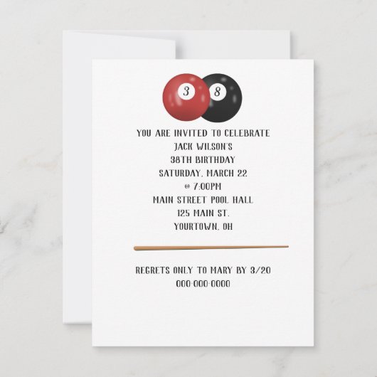 Billiard Balls 38th Birthday Invitation Kaart (Achterkant)