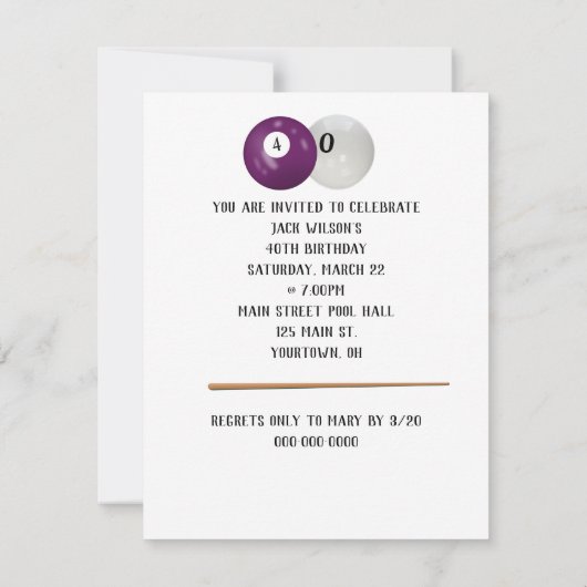 Billiard Balls 40th Birthday Invitation Kaart (Achterkant)