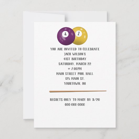 Billiard Balls 41st Birthday Uitnodiging (Achterkant)