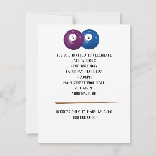 Billiard Balls 42e verjaardag uitnodiging (Achterkant)