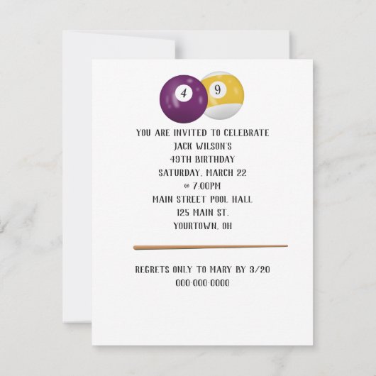 Billiard Balls 49th Birthday Invitation Kaart (Achterkant)