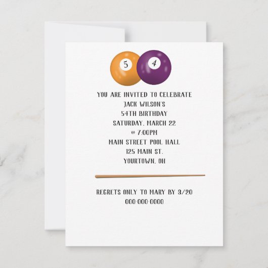 Billiard Balls 54th Birthday Invitation Kaart (Achterkant)