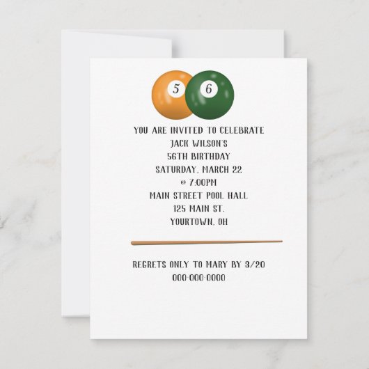 Billiard Balls 56th Birthday Invitation Kaart (Achterkant)