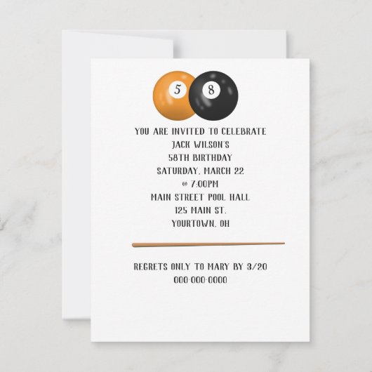Billiard Balls 58th Birthday Invitation Kaart (Achterkant)