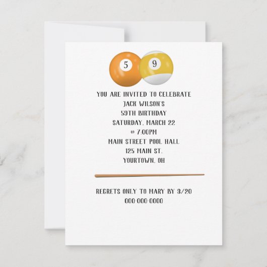 Billiard Balls 59th Birthday Invitation Kaart (Achterkant)