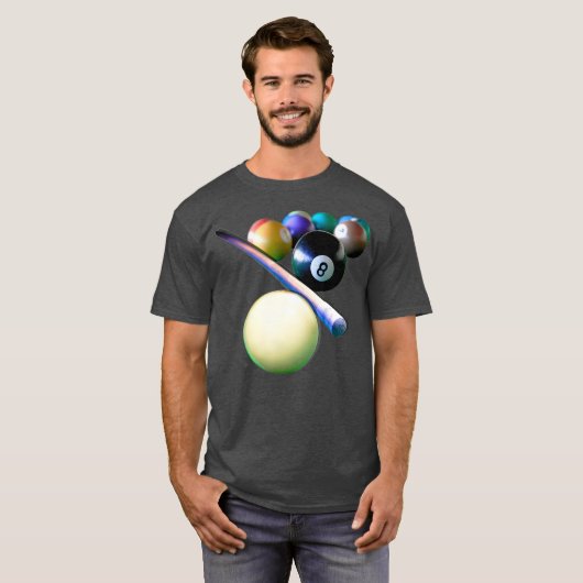 Billiard Balls Cue Snooker Pool Player T-shirt (Voorkant volledig)