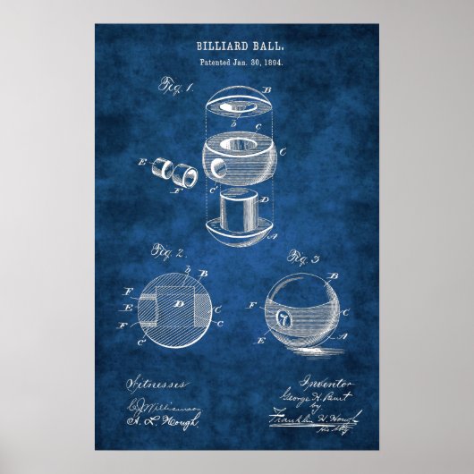 Billiard Balls patent Art #2 Pool Room Decor Poster (Voorkant)