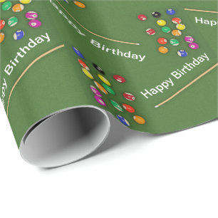 Billiard Balls Pool Balls on Table Happy Birthday Cadeaupapier