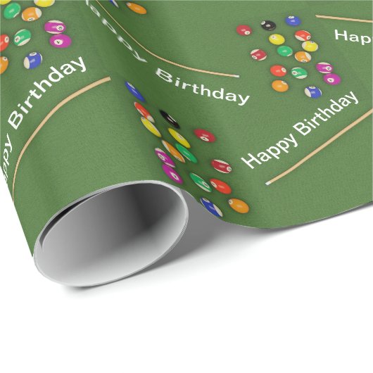 Billiard Balls Pool Balls on Table Happy Birthday Cadeaupapier (Rol Hoek)