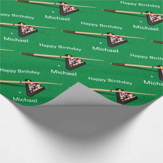 Billiard Balls Pool Stick Personated Birthday Cadeaupapier (Hoek)