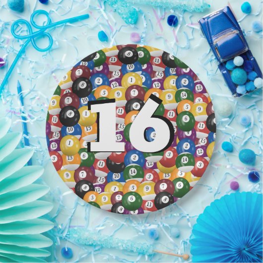 Billiard Balls voor 16e verjaardag Papieren Bordje (Feest)