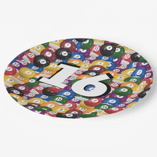 Billiard Balls voor 16e verjaardag Papieren Bordje (Gekanteld)
