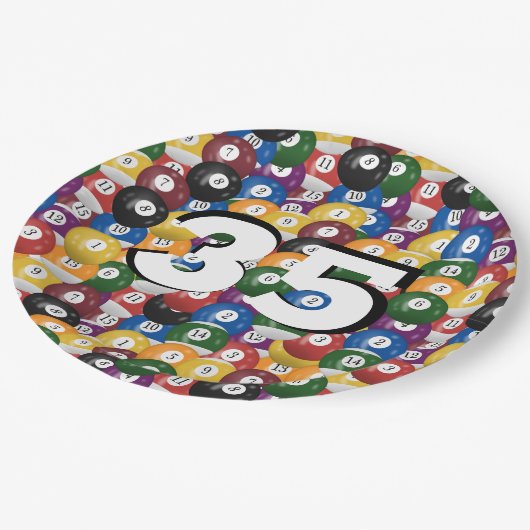 Billiard Balls voor de 35ste verjaardag Papieren Bordje (Gekanteld)