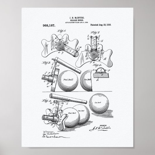 Billiard Bridge 1910 Patent Art - Witboek Poster (Voorkant)