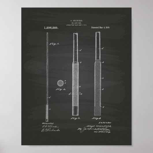 Billiard Cue 1919 Patent Art - Chalkboard Poster (Voorkant)