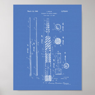 Billiard Cue Handle 1968 Patent Art - Blauwdruk Poster