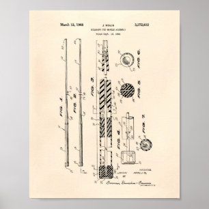 Billiard Cue Handle 1968 Patent Art - Old Peper Poster