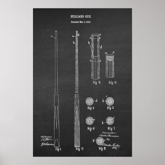 Billiard Cue Patent Art #4 Pool Wall Decor Poster (Voorkant)