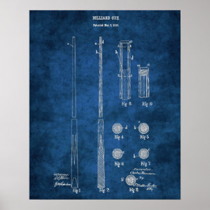 Billiard Cue Patent Blueprint no. 4 Pool Room Art. Poster