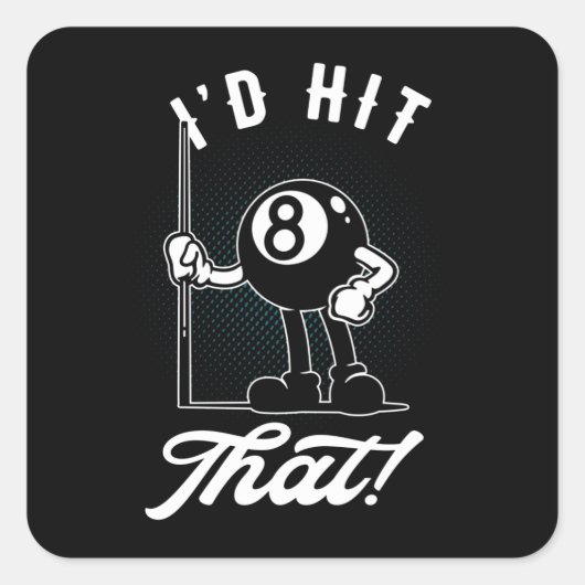Billiard Cue Sports Funny 8-Ball Cartoon Pool Vierkante Sticker (Voorkant)